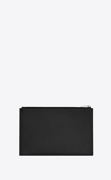 r saint laurent paris mini-tablet-etui mit reißverschluss aus schwarzem leder mit struktur